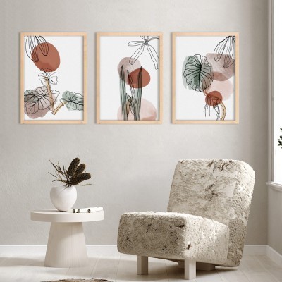 Houseart Leaves watercolor gallery, σε Καμβά, Gallery Wall, 3 Τεμάχια